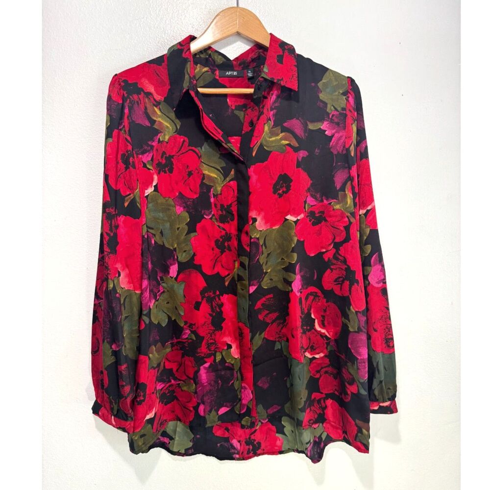 Apart 9 button up shirt dark romantic floral whimsy goth party holidays women XL